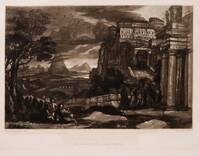 KG 16332
<br/>
Imitations of drawings by Claude Lorrain...: Classicistisch landschap met stad (nr. 4)
<br/>
<em>Lewis, Frederick Christian</em>